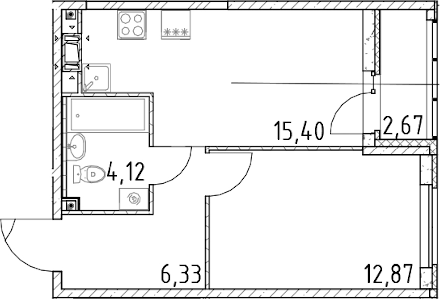 1-комнатная квартира 38.72 м², 10/17 эт., ЖК «Город Первых»